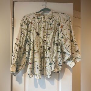 Maeve Butterfly Print Button Up Cream Floral Blouse